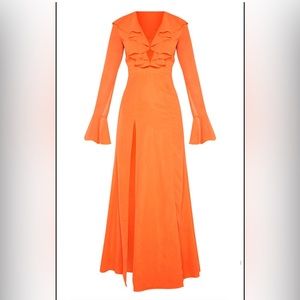 Bright orange plunge fill maxi dress